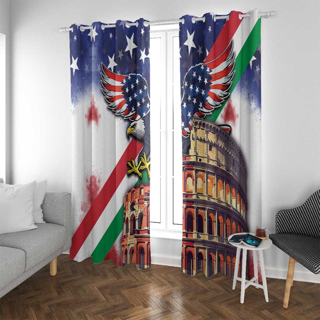 Italian American Heritage Month Window Curtain USA Eagle and The Colosseum with National Flag - Wonder Print Shop