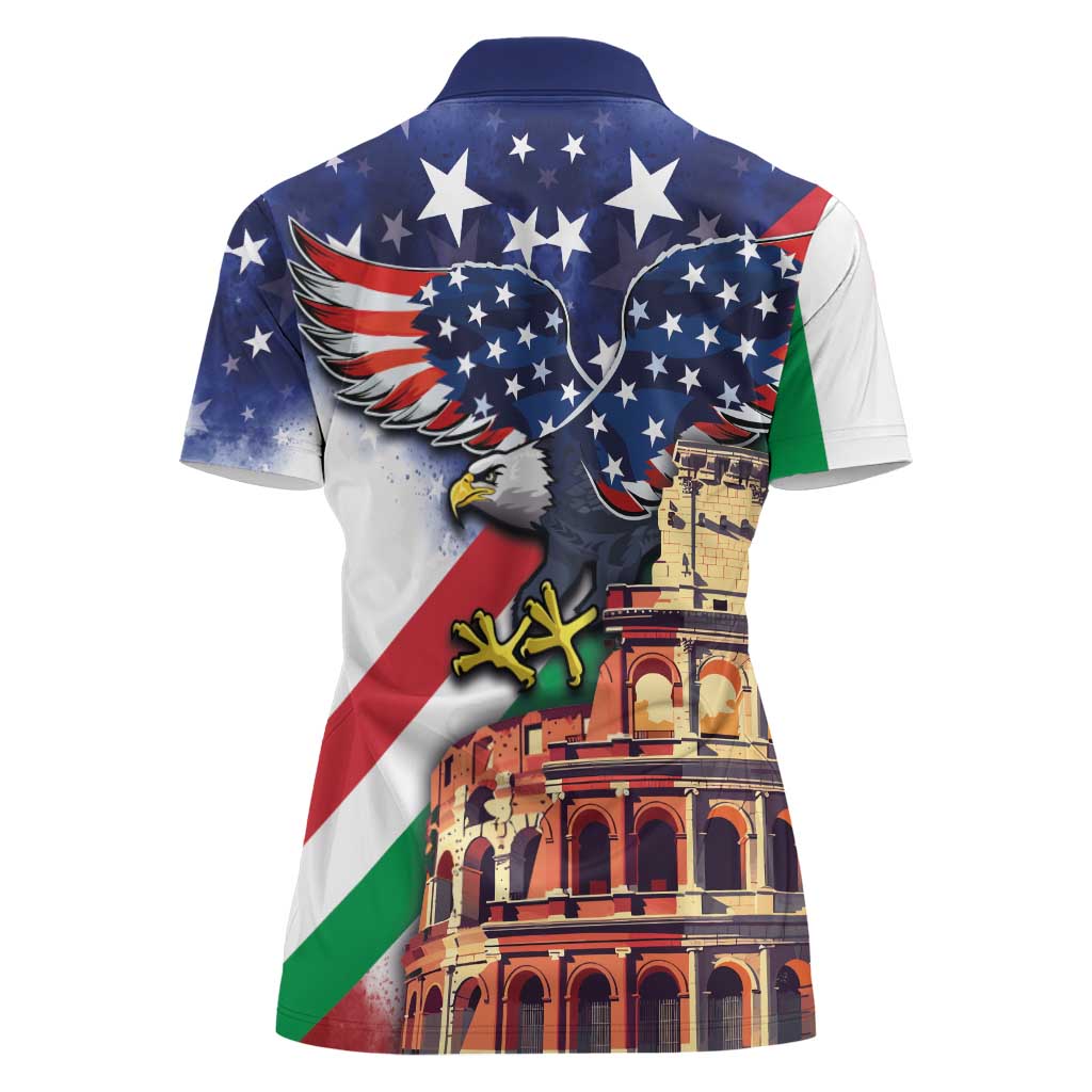 Italian American Heritage Month Women Polo Shirt USA Eagle and The Colosseum with National Flag - Wonder Print Shop