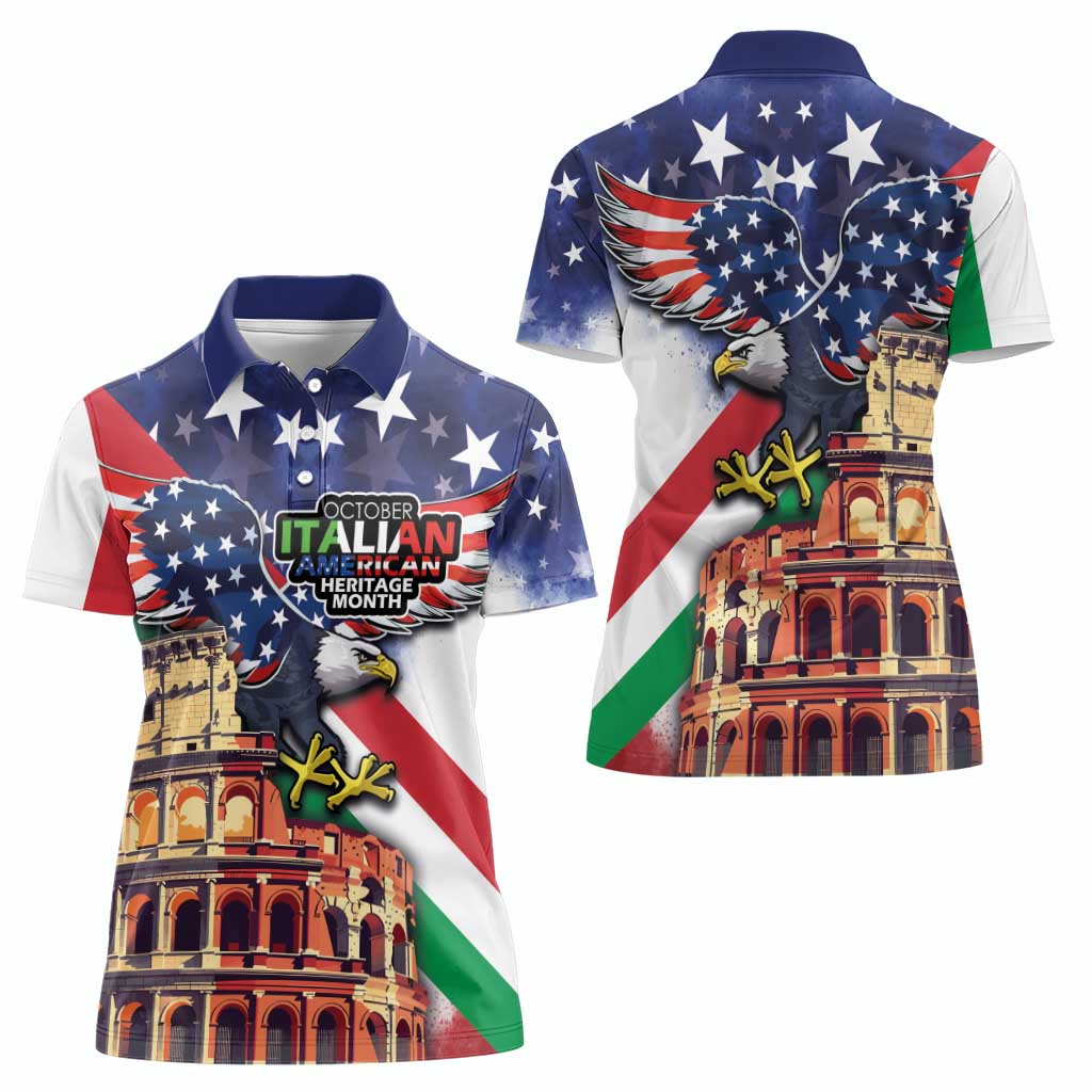Italian American Heritage Month Women Polo Shirt USA Eagle and The Colosseum with National Flag - Wonder Print Shop