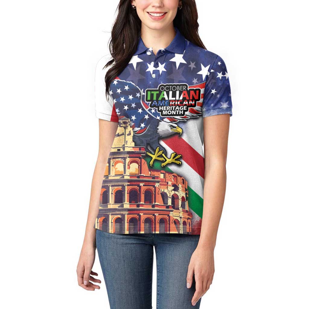 Italian American Heritage Month Women Polo Shirt USA Eagle and The Colosseum with National Flag - Wonder Print Shop