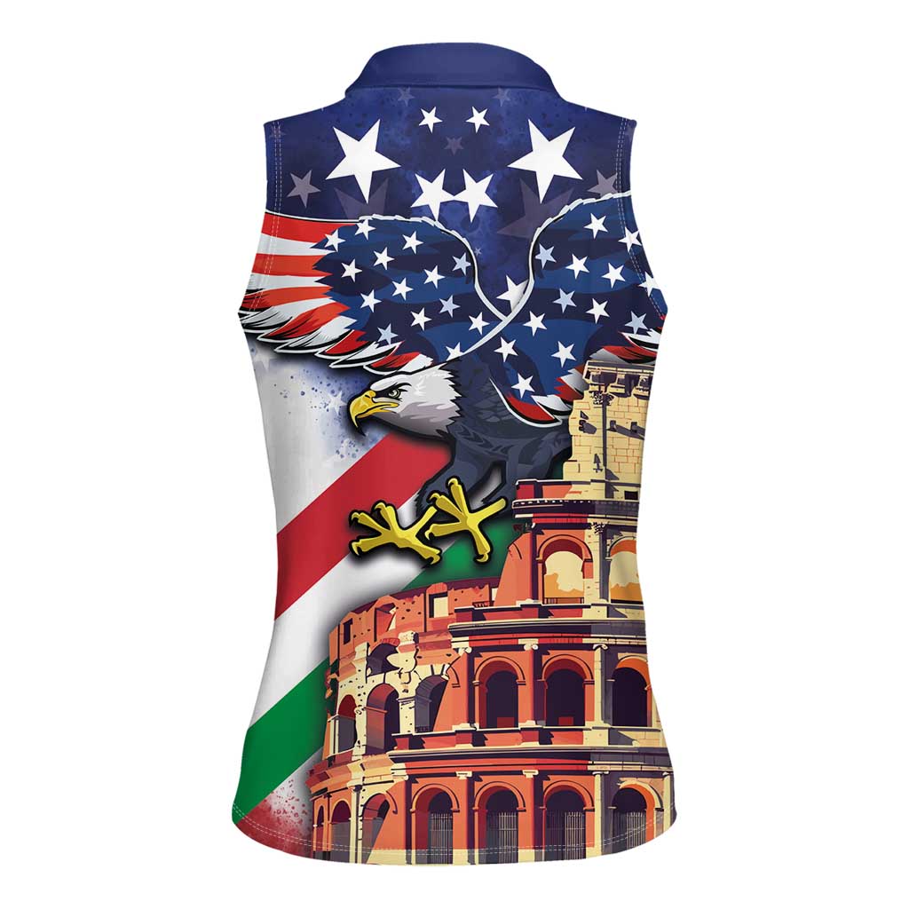 Italian American Heritage Month Women Sleeveless Polo Shirt USA Eagle and The Colosseum with National Flag - Wonder Print Shop