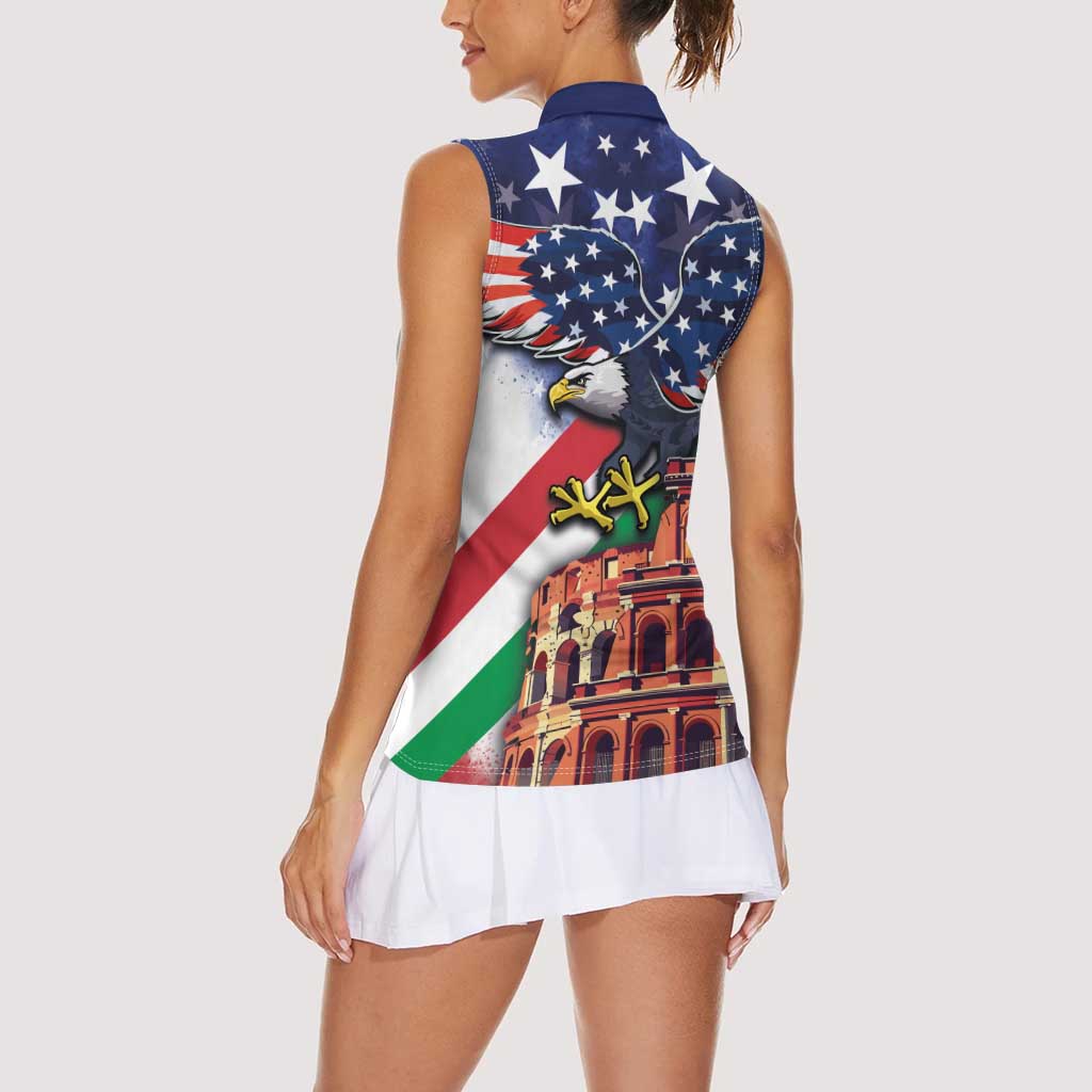 Italian American Heritage Month Women Sleeveless Polo Shirt USA Eagle and The Colosseum with National Flag - Wonder Print Shop