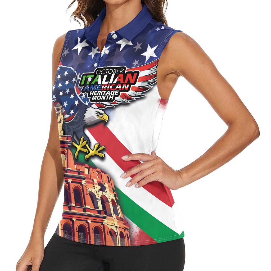 Italian American Heritage Month Women Sleeveless Polo Shirt USA Eagle and The Colosseum with National Flag - Wonder Print Shop