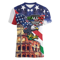 Italian American Heritage Month Women V-Neck T-Shirt USA Eagle and The Colosseum with National Flag - Wonder Print Shop