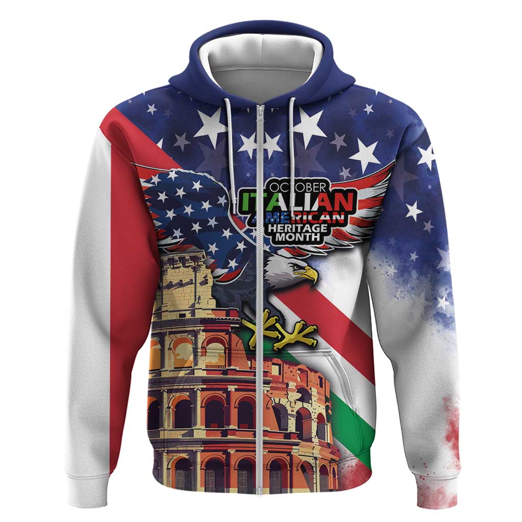 Italian American Heritage Month Zip Hoodie USA Eagle and The Colosseum with National Flag - Wonder Print Shop