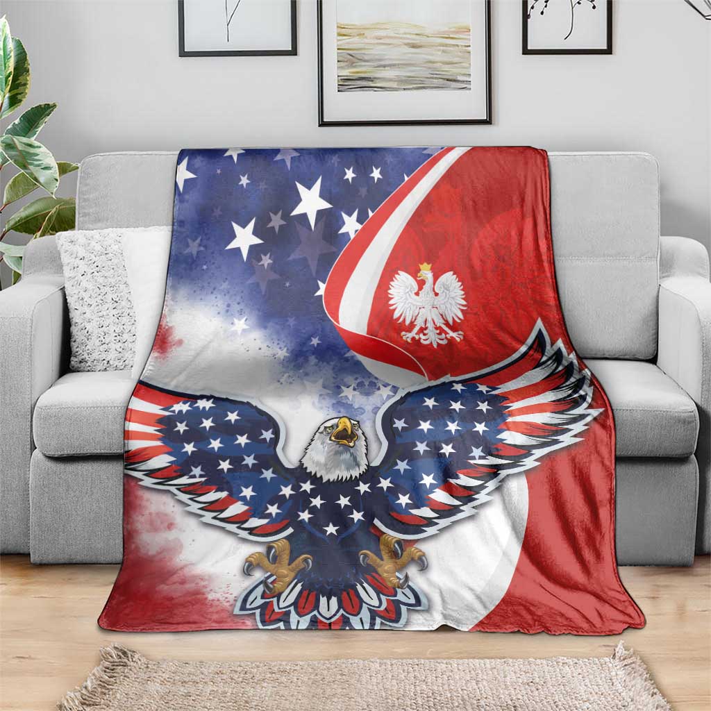 Polish American Heritage Month Blanket USA Eagle and Poland Eagle with National Flag