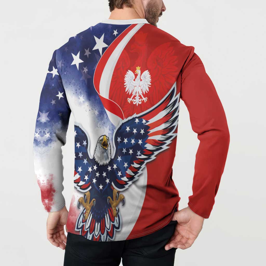 Polish American Heritage Month Button Sweatshirt USA Eagle and Poland Eagle with National Flag - Wonder Print Shop