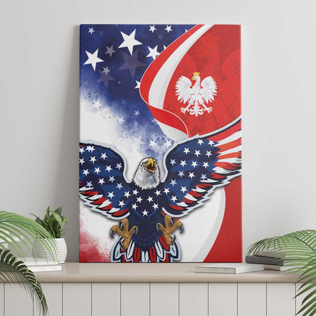 Polish American Heritage Month Canvas Wall Art USA Eagle and Poland Eagle with National Flag - Wonder Print Shop