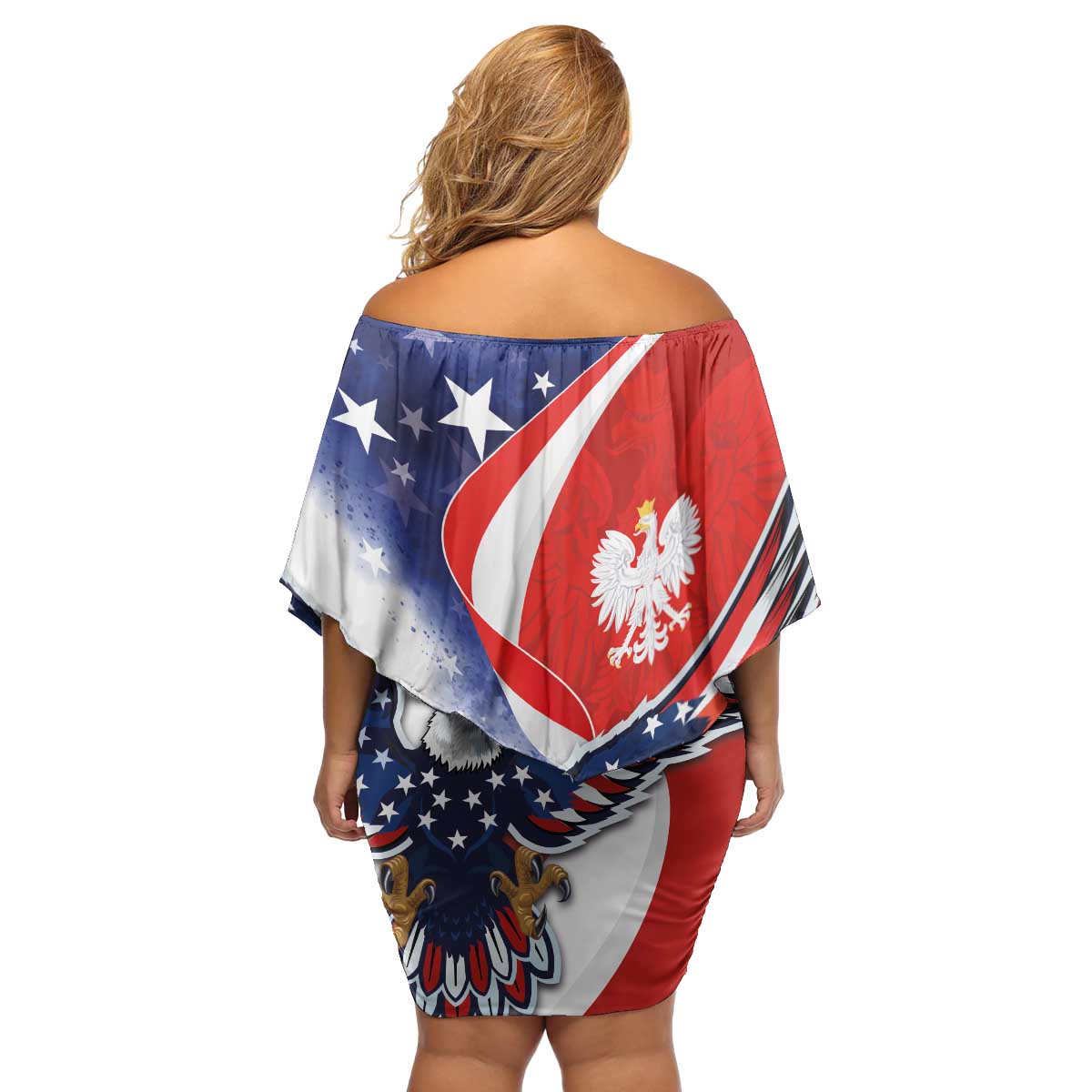 Polish American Heritage Month Family Matching Off Shoulder Short Dress and Hawaiian Shirt USA Eagle and Poland Eagle with National Flag - Wonder Print Shop