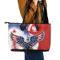 Polish American Heritage Month Leather Tote Bag USA Eagle and Poland Eagle with National Flag - Wonder Print Shop