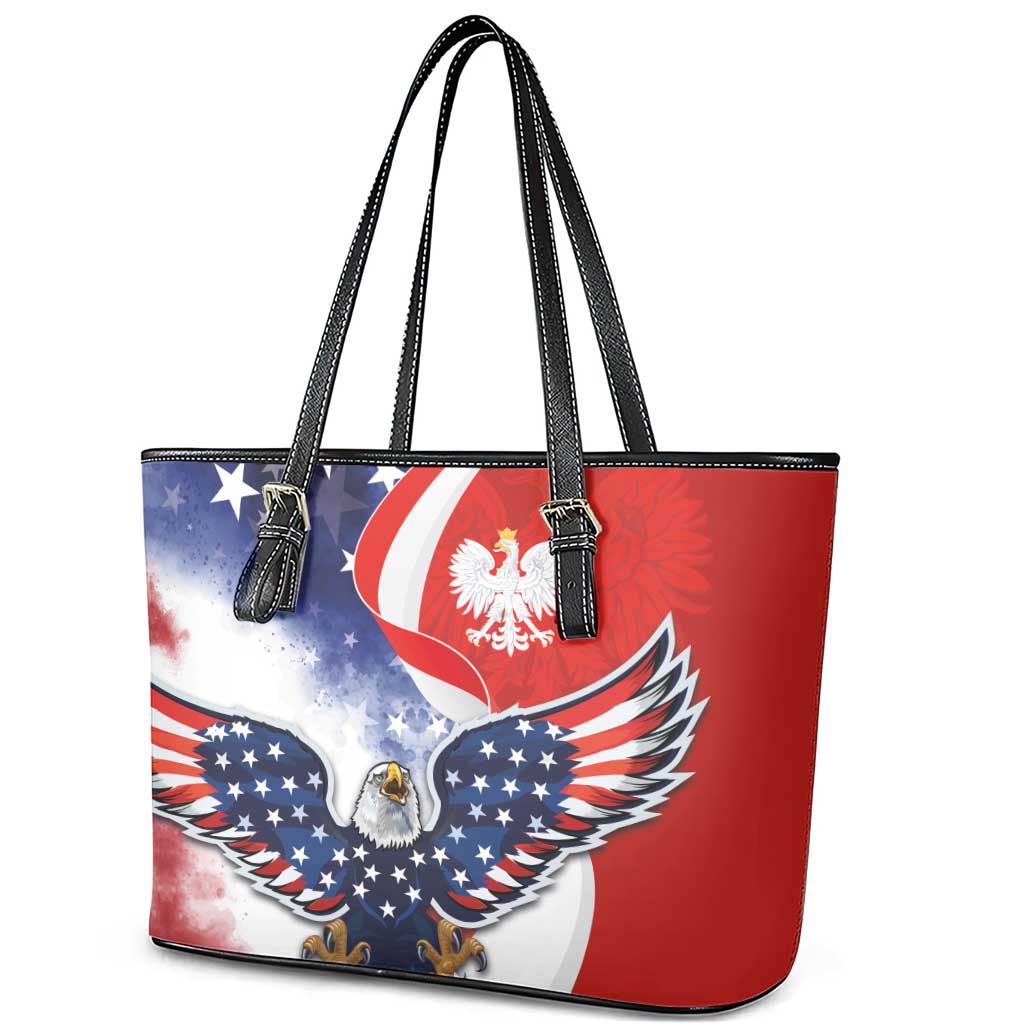 Polish American Heritage Month Leather Tote Bag USA Eagle and Poland Eagle with National Flag - Wonder Print Shop