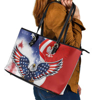 Polish American Heritage Month Leather Tote Bag USA Eagle and Poland Eagle with National Flag - Wonder Print Shop