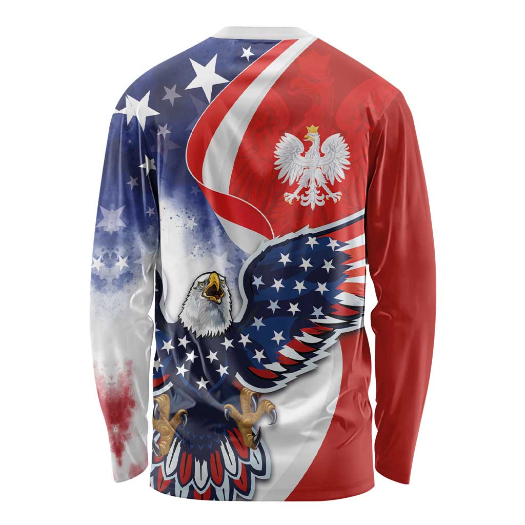Polish American Heritage Month Long Sleeve Shirt USA Eagle and Poland Eagle with National Flag - Wonder Print Shop
