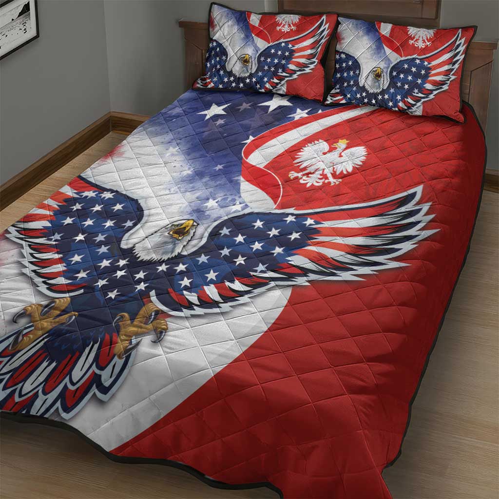 Polish American Heritage Month Quilt Bed Set USA Eagle and Poland Eagle with National Flag - Wonder Print Shop