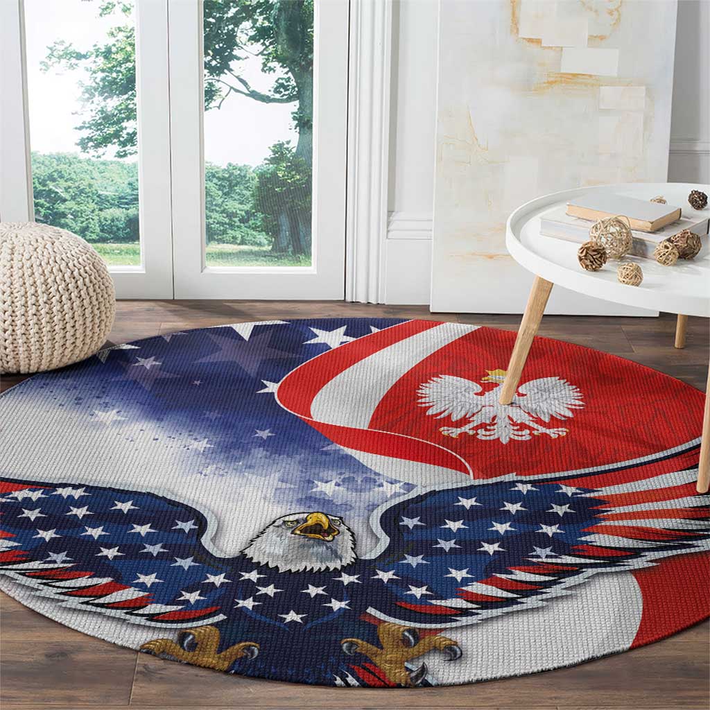 Polish American Heritage Month Round Carpet USA Eagle and Poland Eagle with National Flag