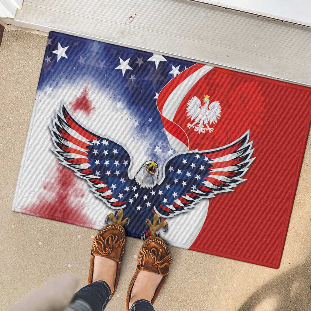 Polish American Heritage Month Rubber Doormat USA Eagle and Poland Eagle with National Flag - Wonder Print Shop