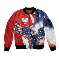 Polish American Heritage Month Sleeve Zip Bomber Jacket USA Eagle and Poland Eagle with National Flag - Wonder Print Shop