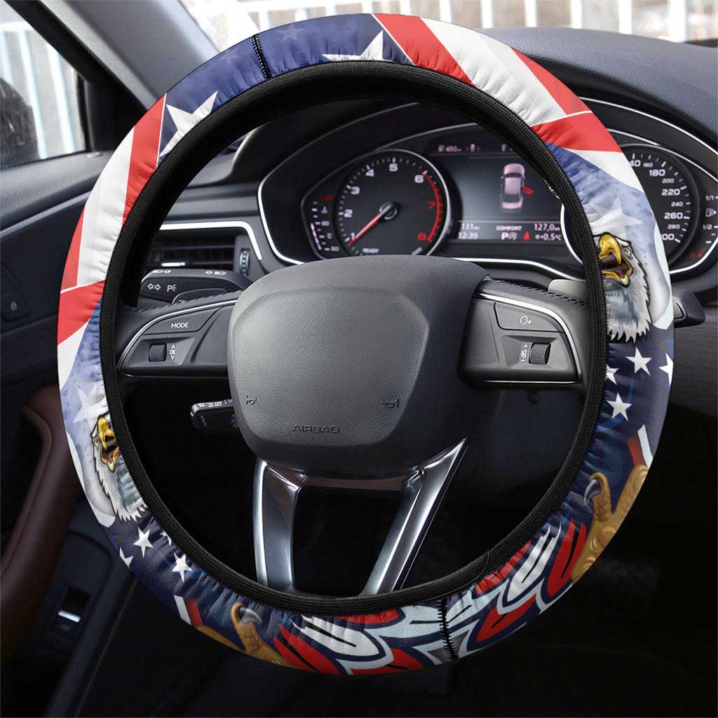 Polish American Heritage Month Steering Wheel Cover USA Eagle and Poland Eagle with National Flag - Wonder Print Shop