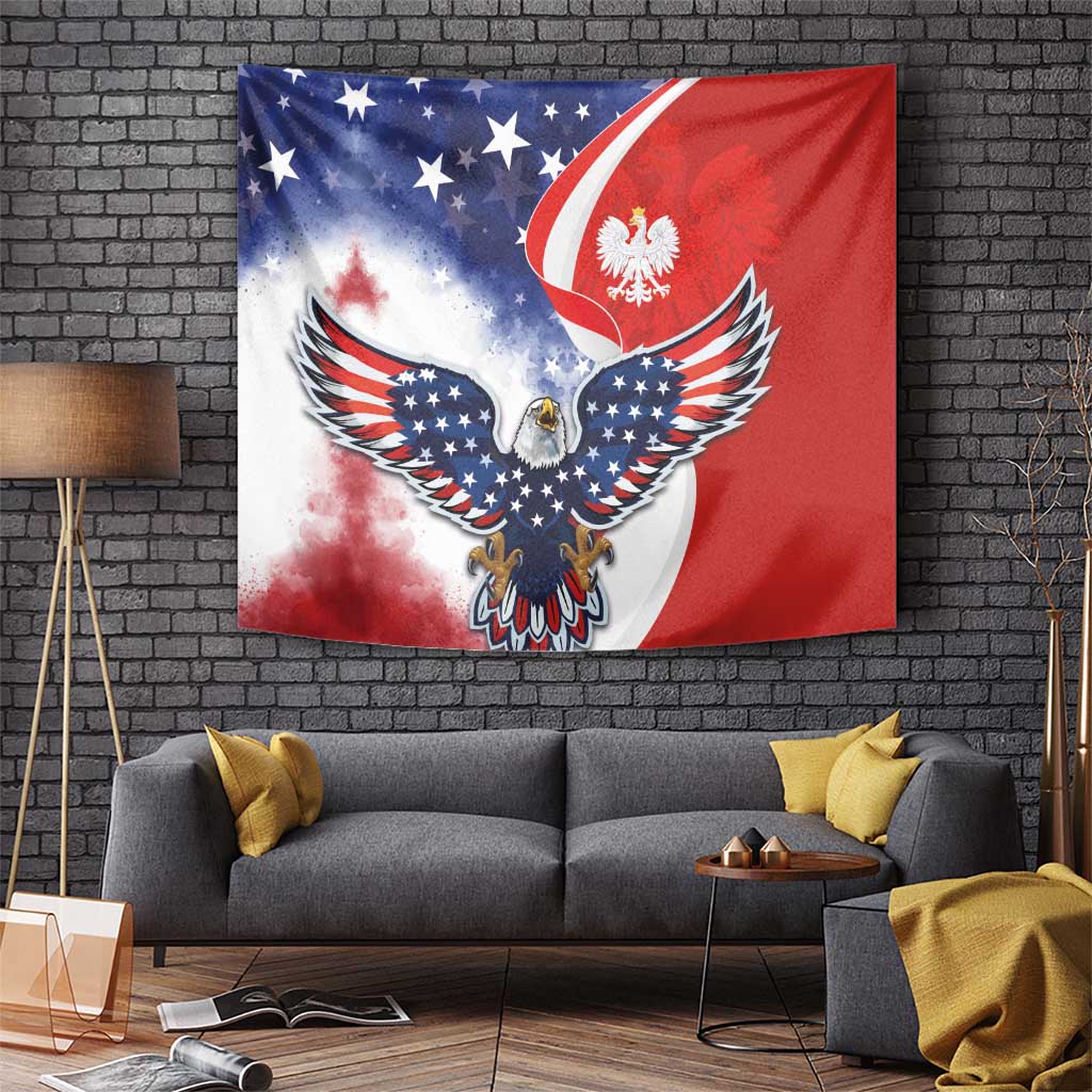 Polish American Heritage Month Tapestry USA Eagle and Poland Eagle with National Flag - Wonder Print Shop
