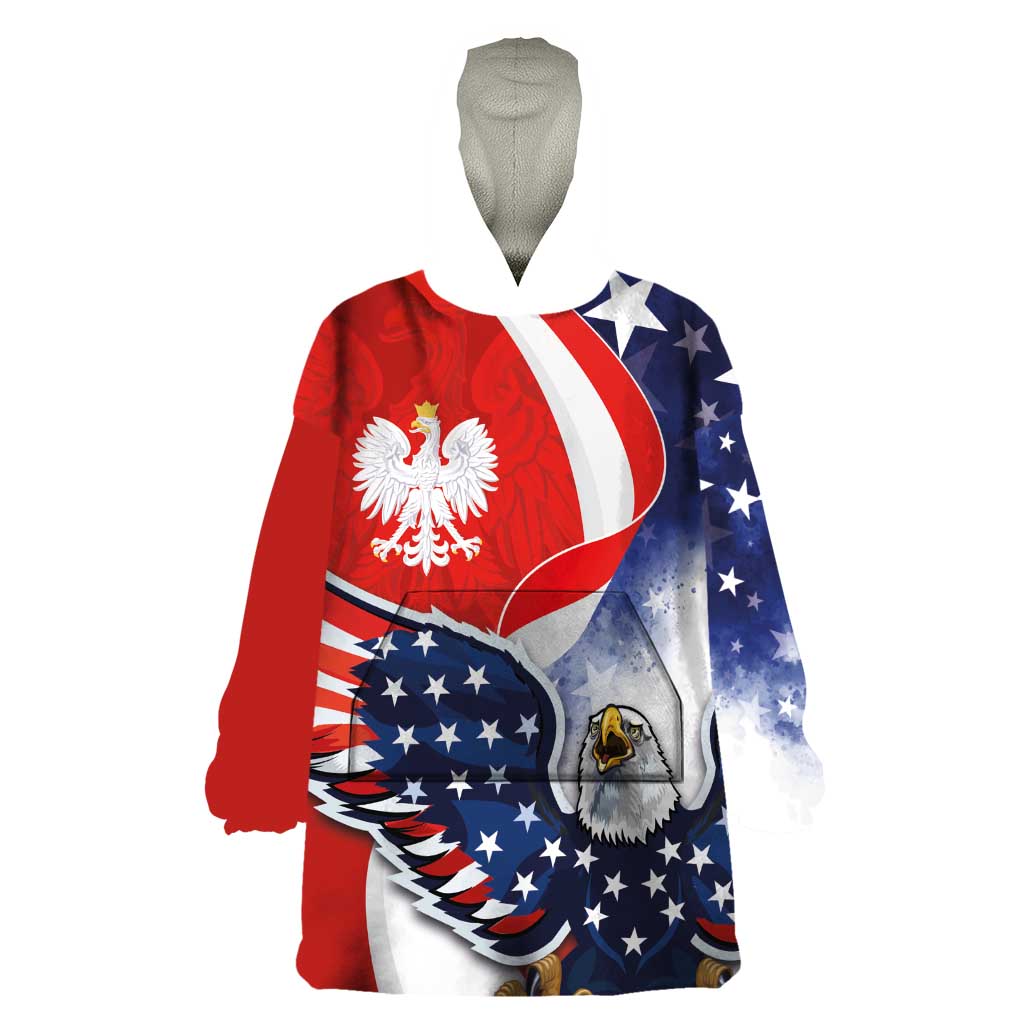 Polish American Heritage Month Wearable Blanket Hoodie USA Eagle and Poland Eagle with National Flag - Wonder Print Shop