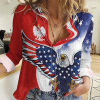 Polish American Heritage Month Women Casual Shirt USA Eagle and Poland Eagle with National Flag - Wonder Print Shop