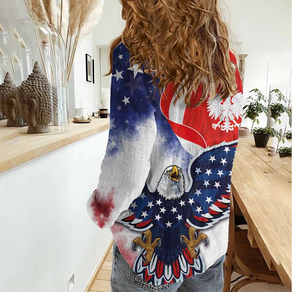 Polish American Heritage Month Women Casual Shirt USA Eagle and Poland Eagle with National Flag - Wonder Print Shop