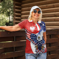 Polish American Heritage Month Women Polo Shirt USA Eagle and Poland Eagle with National Flag - Wonder Print Shop