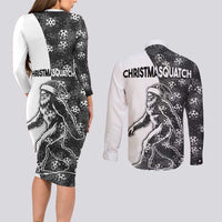 Funny Christmasquatch Camouflage of Snowflakes Couples Matching Long Sleeve Bodycon Dress and Long Sleeve Button Shirt - Wonder Print Shop