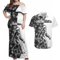 Funny Christmasquatch Camouflage of Snowflakes Couples Matching Off Shoulder Maxi Dress and Hawaiian Shirt - Wonder Print Shop