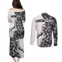 Funny Christmasquatch Camouflage of Snowflakes Couples Matching Puletasi and Long Sleeve Button Shirt - Wonder Print Shop