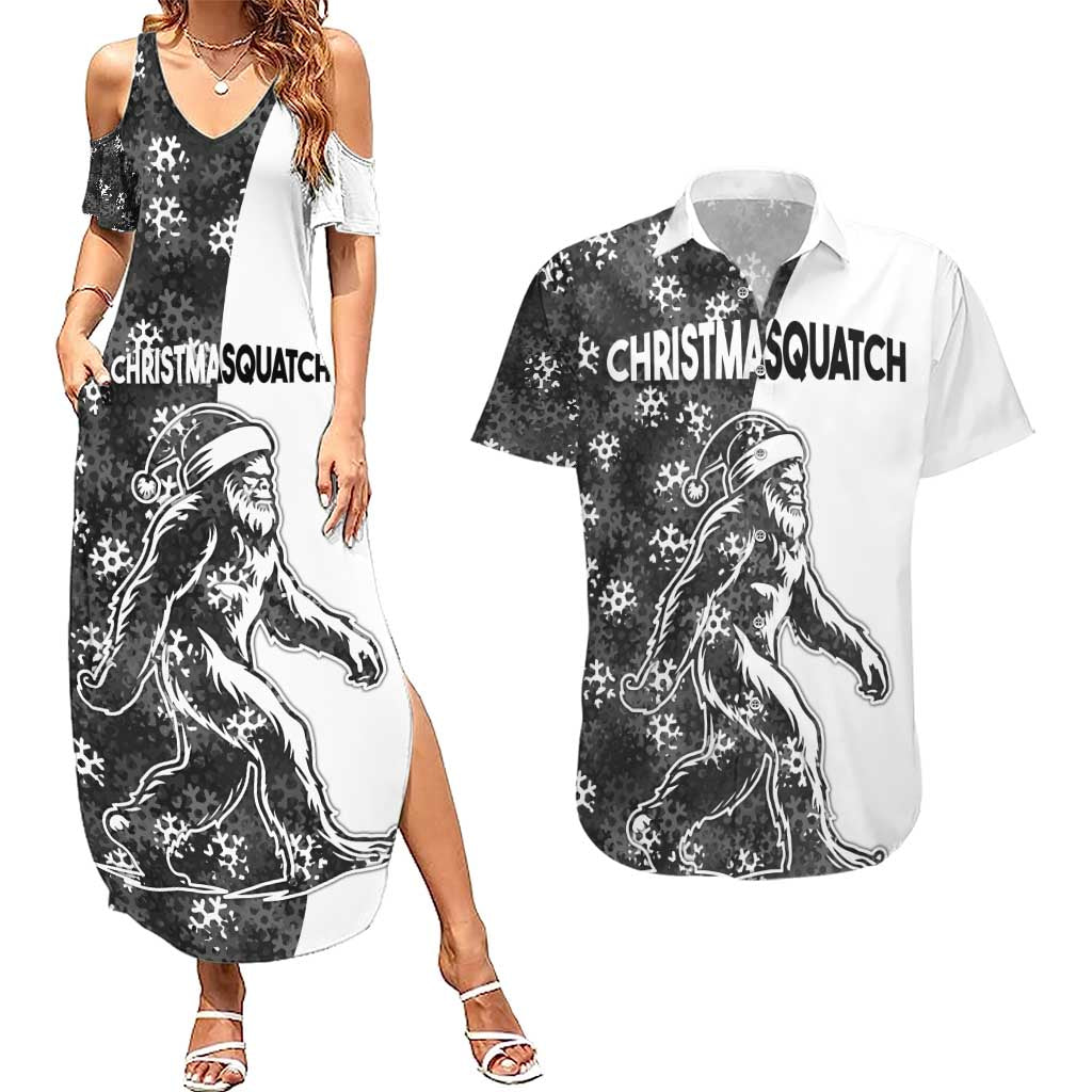 Funny Christmasquatch Camouflage of Snowflakes Couples Matching Summer Maxi Dress and Hawaiian Shirt - Wonder Print Shop