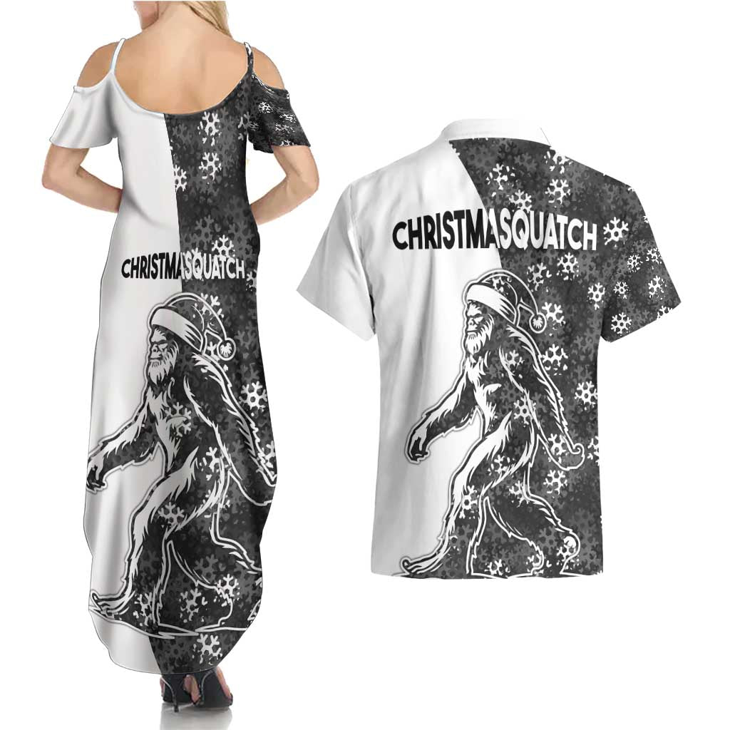 Funny Christmasquatch Camouflage of Snowflakes Couples Matching Summer Maxi Dress and Hawaiian Shirt - Wonder Print Shop