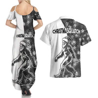 Funny Christmasquatch Camouflage of Snowflakes Couples Matching Summer Maxi Dress and Hawaiian Shirt - Wonder Print Shop