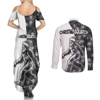 Funny Christmasquatch Camouflage of Snowflakes Couples Matching Summer Maxi Dress and Long Sleeve Button Shirt - Wonder Print Shop