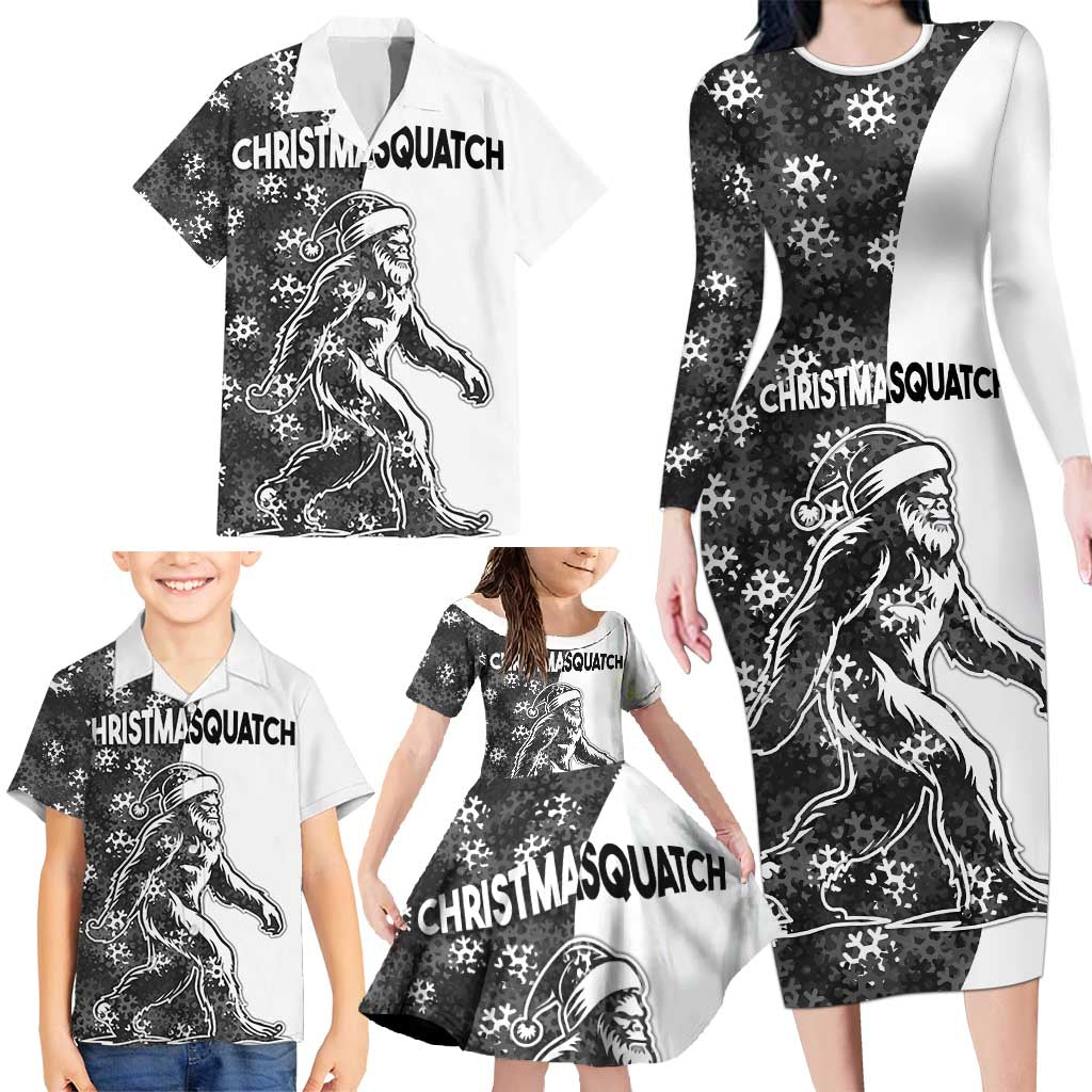 Funny Christmasquatch Camouflage of Snowflakes Family Matching Long Sleeve Bodycon Dress and Hawaiian Shirt - Wonder Print Shop