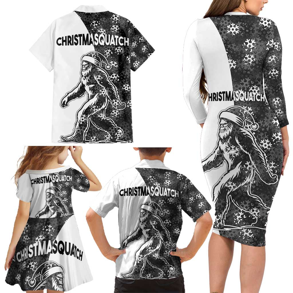 Funny Christmasquatch Camouflage of Snowflakes Family Matching Long Sleeve Bodycon Dress and Hawaiian Shirt - Wonder Print Shop