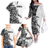 Funny Christmasquatch Camouflage of Snowflakes Family Matching Off The Shoulder Long Sleeve Dress and Hawaiian Shirt - Wonder Print Shop