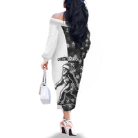 Funny Christmasquatch Camouflage of Snowflakes Family Matching Off The Shoulder Long Sleeve Dress and Hawaiian Shirt - Wonder Print Shop