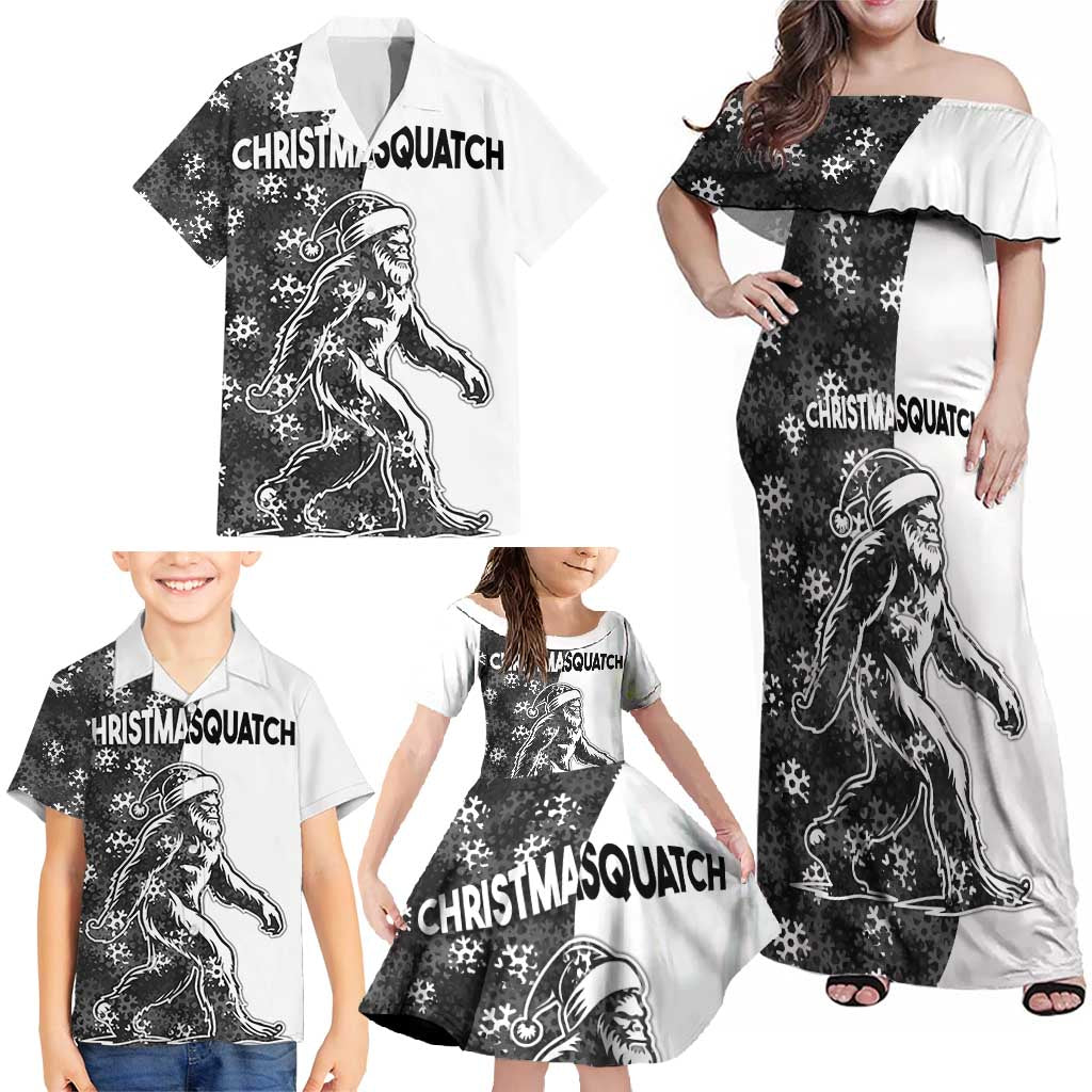 Funny Christmasquatch Camouflage of Snowflakes Family Matching Off Shoulder Maxi Dress and Hawaiian Shirt - Wonder Print Shop