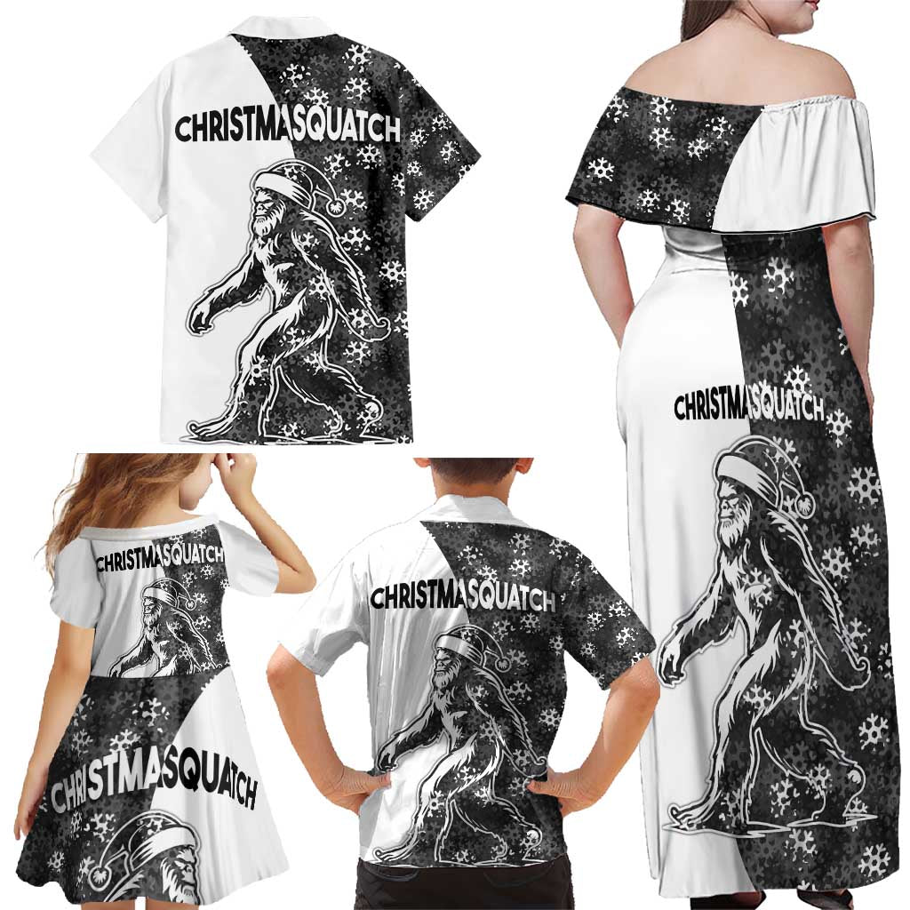 Funny Christmasquatch Camouflage of Snowflakes Family Matching Off Shoulder Maxi Dress and Hawaiian Shirt - Wonder Print Shop
