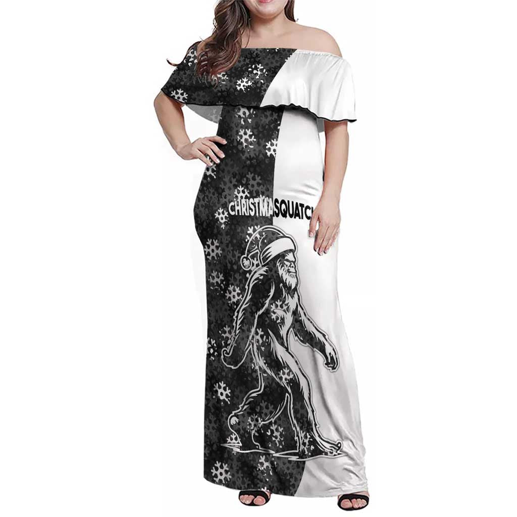 Funny Christmasquatch Camouflage of Snowflakes Family Matching Off Shoulder Maxi Dress and Hawaiian Shirt - Wonder Print Shop