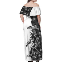 Funny Christmasquatch Camouflage of Snowflakes Family Matching Off Shoulder Maxi Dress and Hawaiian Shirt - Wonder Print Shop