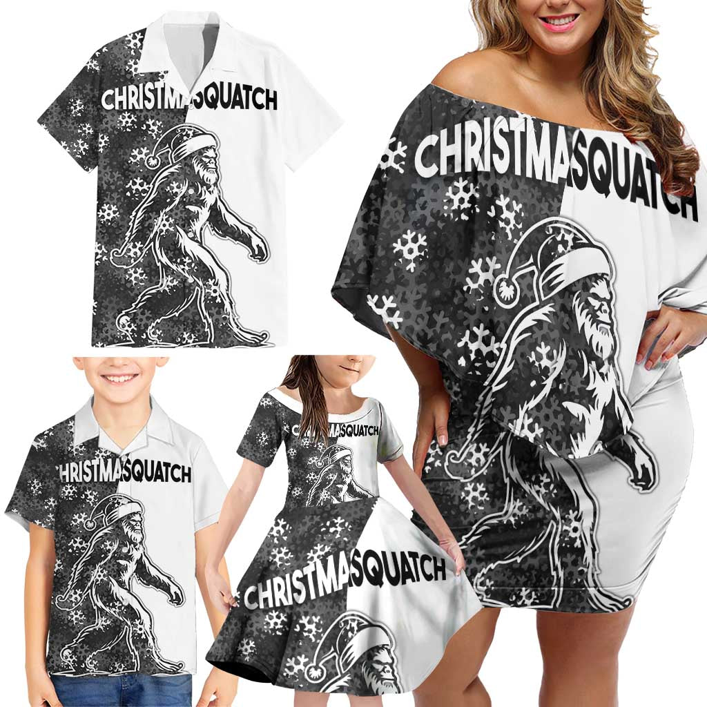 Funny Christmasquatch Camouflage of Snowflakes Family Matching Off Shoulder Short Dress and Hawaiian Shirt - Wonder Print Shop