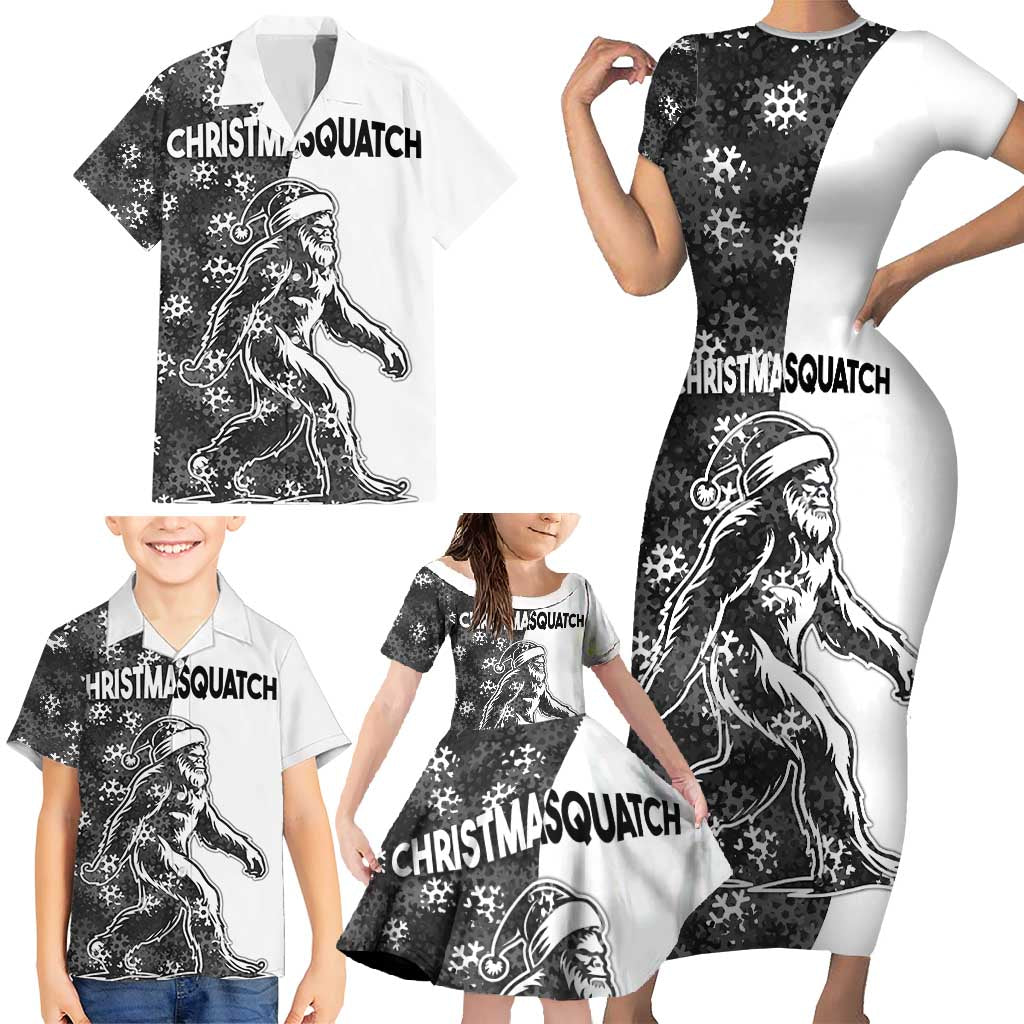 Funny Christmasquatch Camouflage of Snowflakes Family Matching Short Sleeve Bodycon Dress and Hawaiian Shirt - Wonder Print Shop