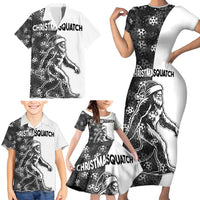 Funny Christmasquatch Camouflage of Snowflakes Family Matching Short Sleeve Bodycon Dress and Hawaiian Shirt - Wonder Print Shop