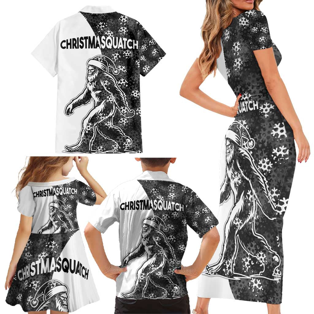 Funny Christmasquatch Camouflage of Snowflakes Family Matching Short Sleeve Bodycon Dress and Hawaiian Shirt - Wonder Print Shop