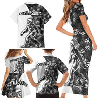 Funny Christmasquatch Camouflage of Snowflakes Family Matching Short Sleeve Bodycon Dress and Hawaiian Shirt - Wonder Print Shop