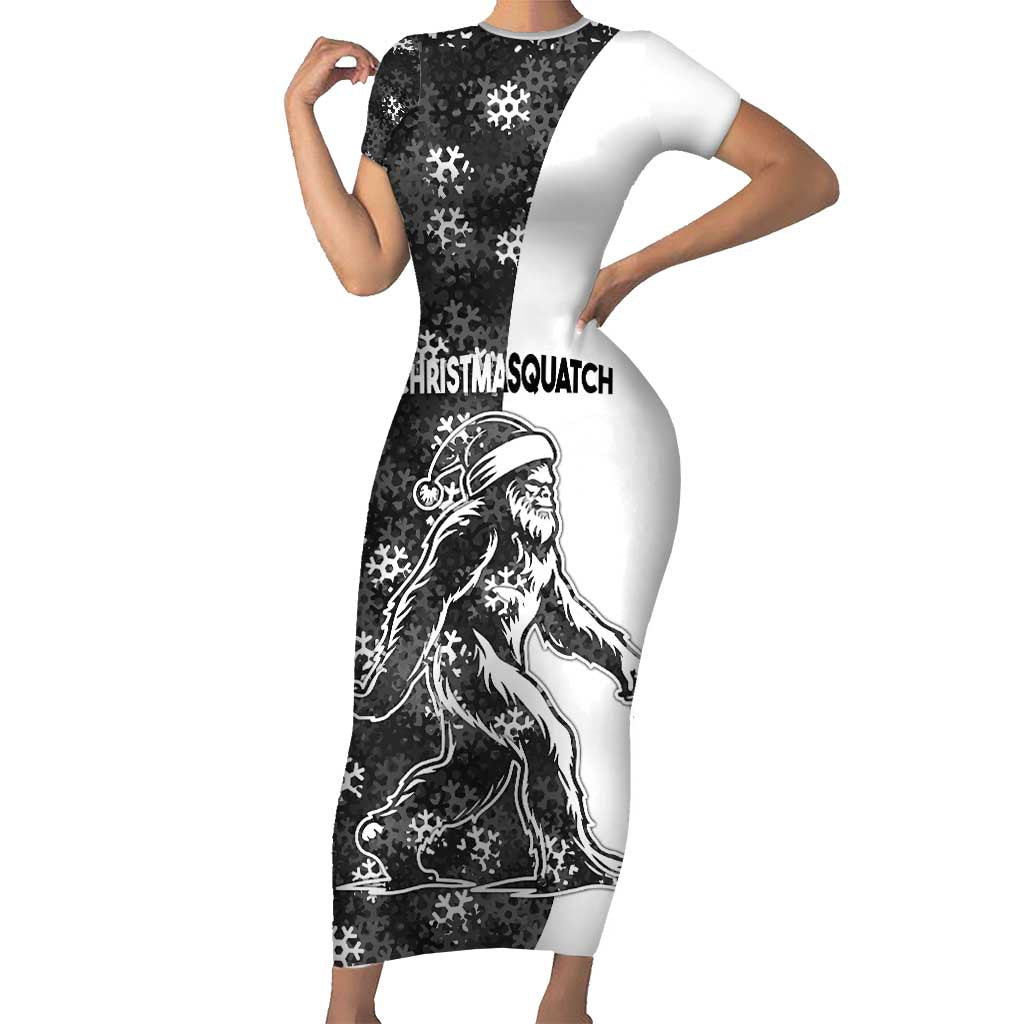 Funny Christmasquatch Camouflage of Snowflakes Family Matching Short Sleeve Bodycon Dress and Hawaiian Shirt - Wonder Print Shop