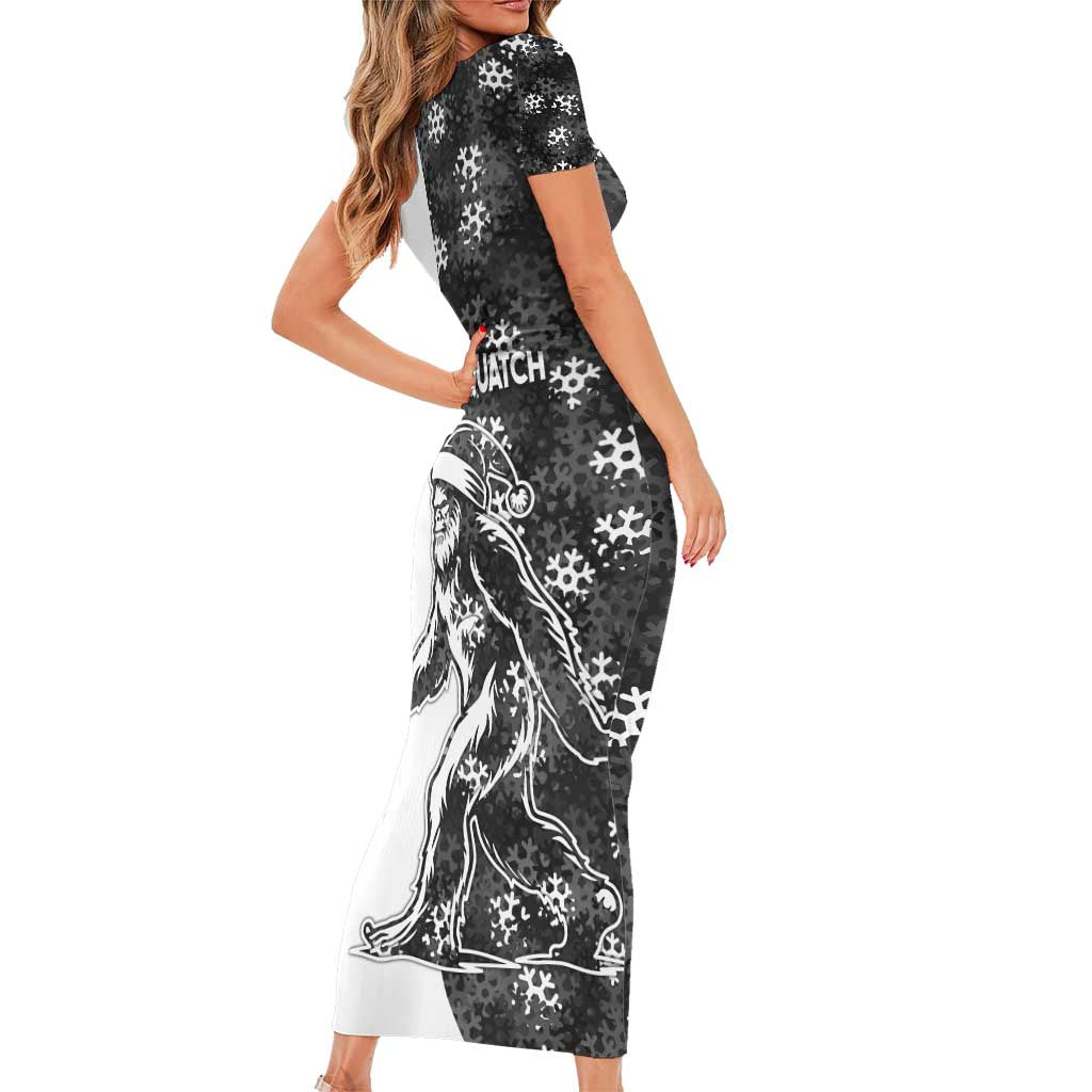 Funny Christmasquatch Camouflage of Snowflakes Family Matching Short Sleeve Bodycon Dress and Hawaiian Shirt - Wonder Print Shop