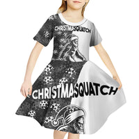 Funny Christmasquatch Camouflage of Snowflakes Kid Short Sleeve Dress - Wonder Print Shop